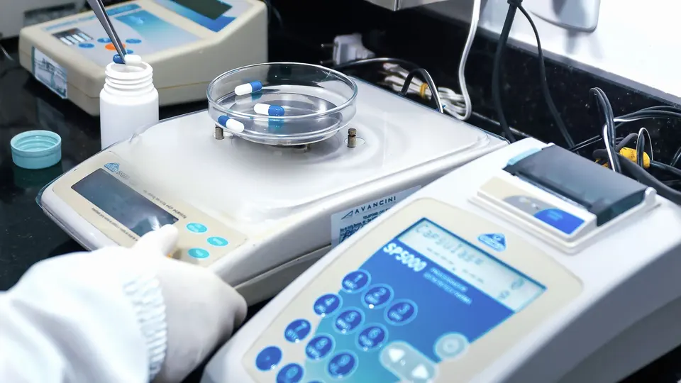 A Set of White and Blue Laboratory Equipment 