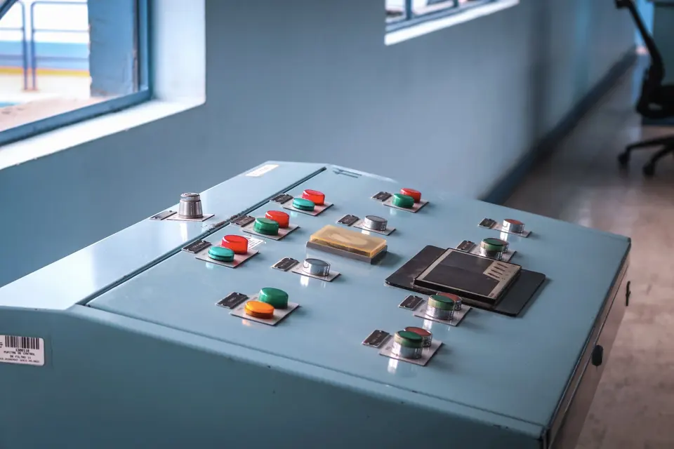 Industrial control panel with colorful buttons